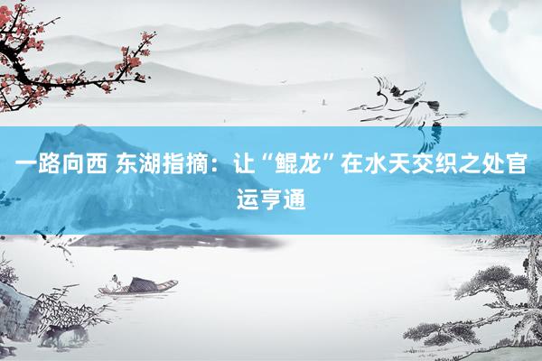 一路向西 东湖指摘：让“鲲龙”在水天交织之处官运亨通
